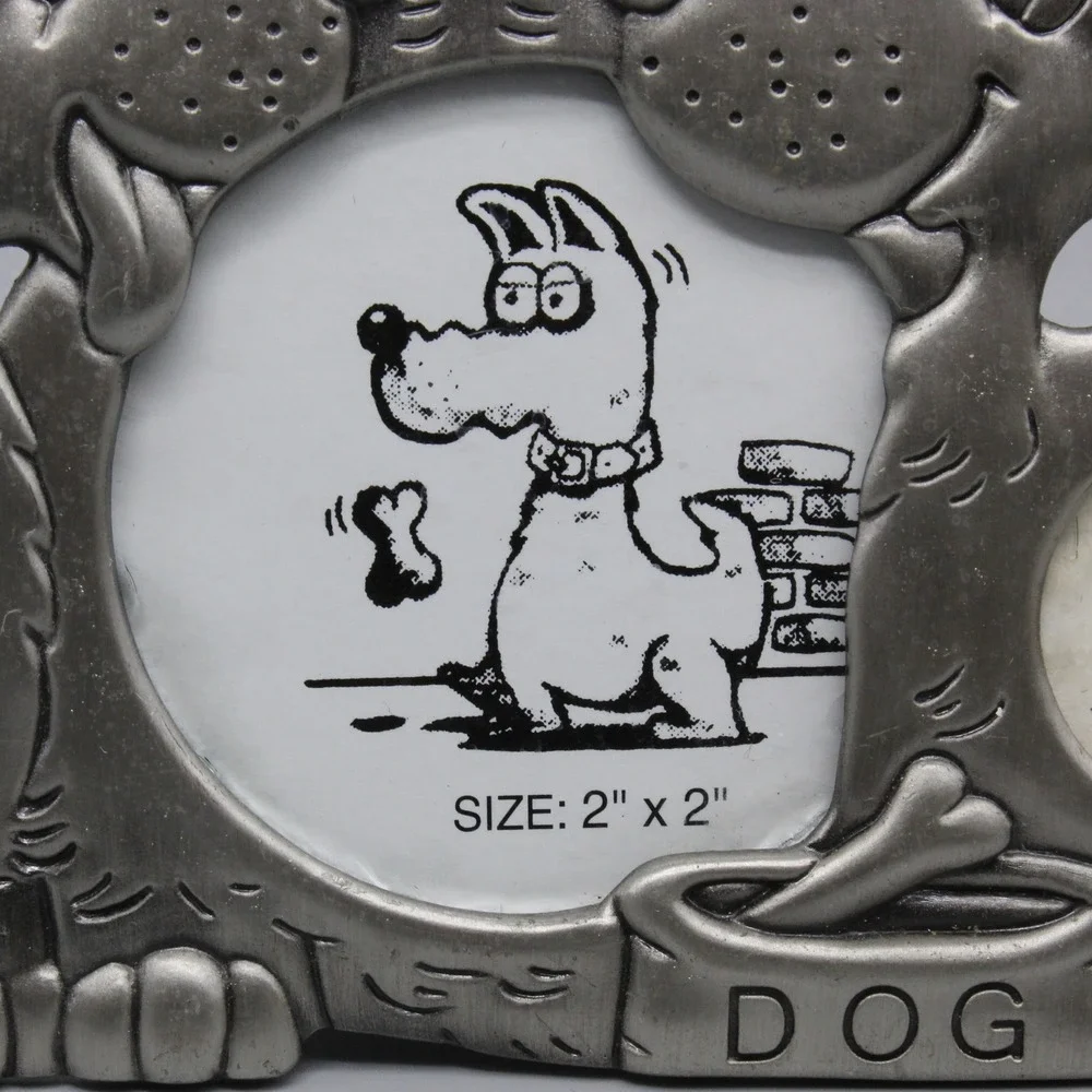 Pewter Dog Multi Photo Frame 4 Opening Puppy Cartoon Silver Tabletop Decor